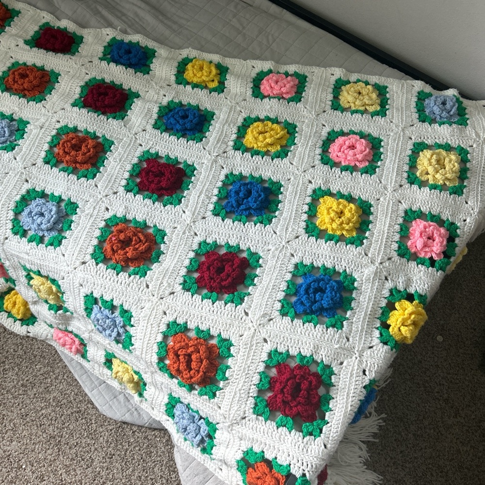Multicolor Handmade Crochet Rose Afghan